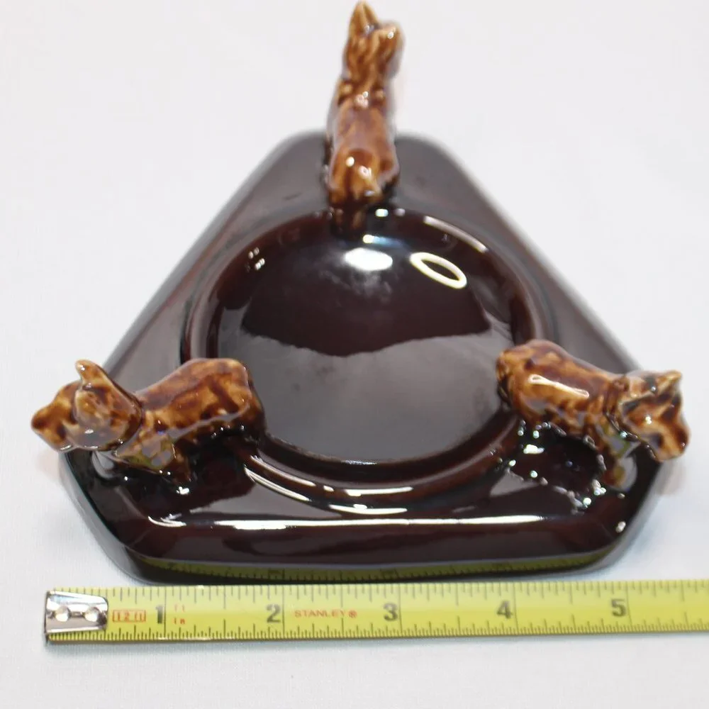 Vintage Trio Brown Scottish Terrier Dogs Ceramic Trinket Dish